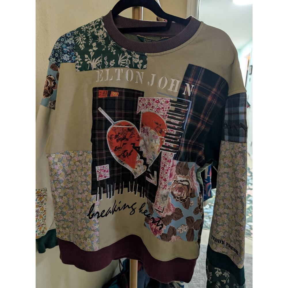 Teddy Fresh x Elton John Breaking Hearts Patchwork Crewneck Sweatshirt Men's S